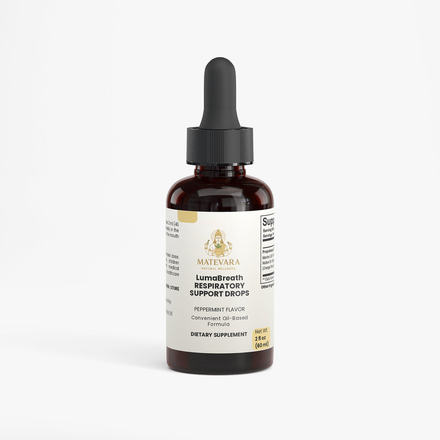 LumaBreath Respiratory Support Drops | Menthol, Peppermint & Mullein Oil Blend | Liquid Botanical Supplement | 2 oz Daily Comfort - Matevara