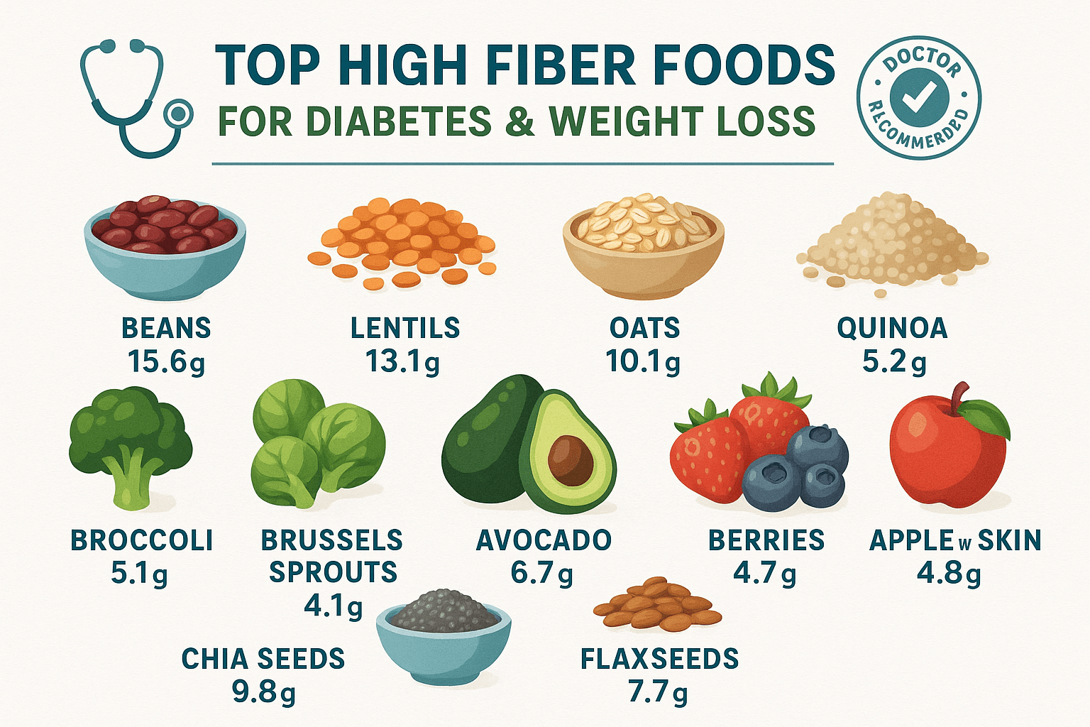 Top High Fiber Foods for Diabetes & Weight Loss: Doctor Recommended List - Matevara