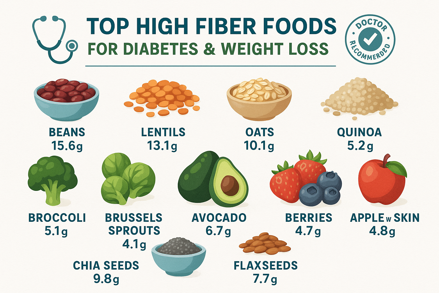 Top High Fiber Foods for Diabetes & Weight Loss: Doctor Recommended List