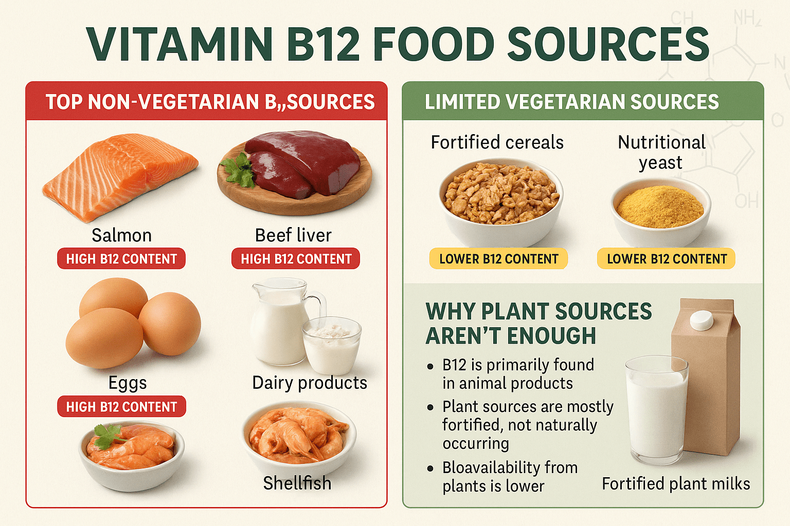 Top Vitamin B12 Foods (Veg & Non-Veg Sources): Why Plant Sources Aren’t Enough? - Matevara