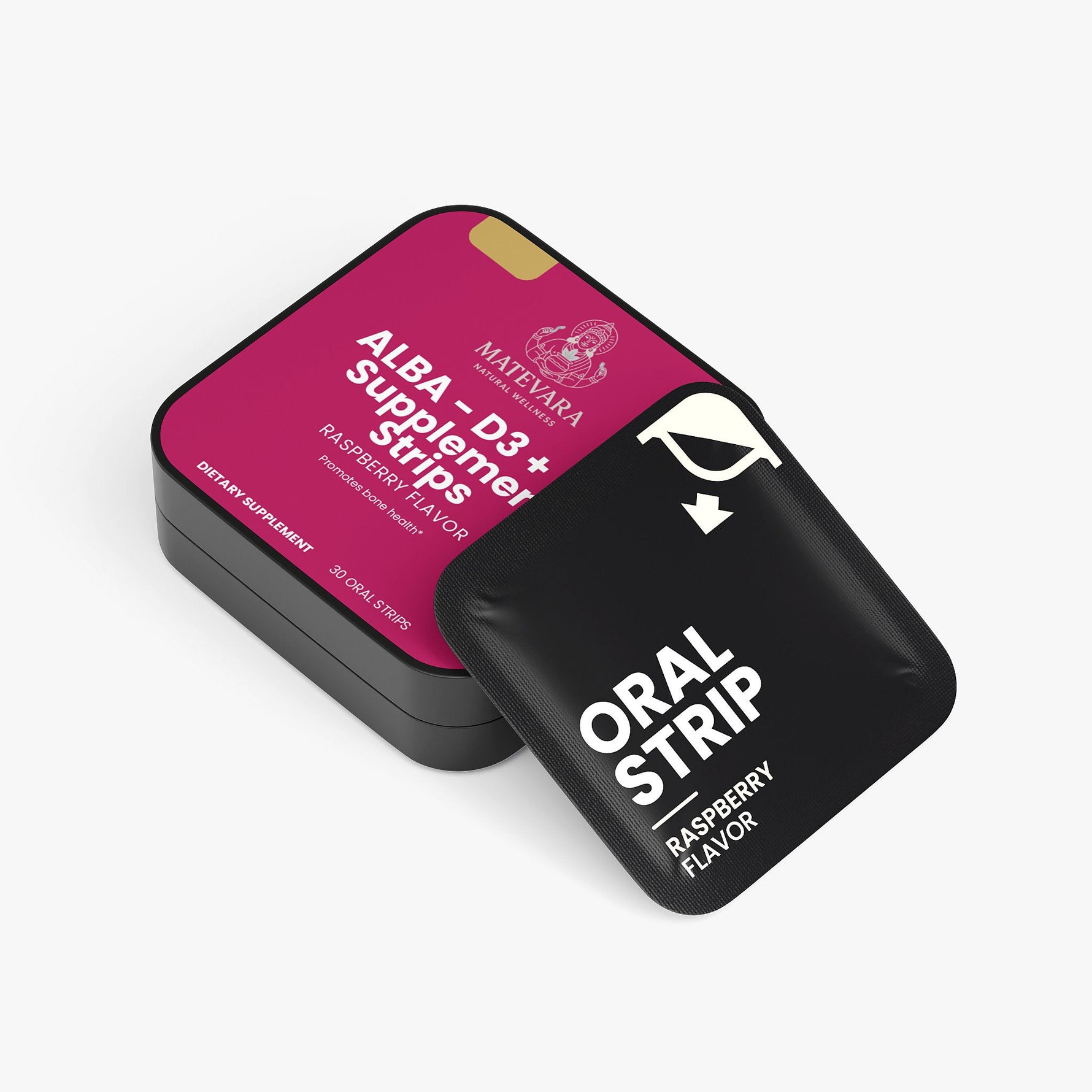 ALBA Vitamin D3 + K2 Supplement Strips | Bone Health & Calcium Support | Raspberry Oral Strips | 2000 IU D3 & 120 mcg K2 | 30 Count - Matevara