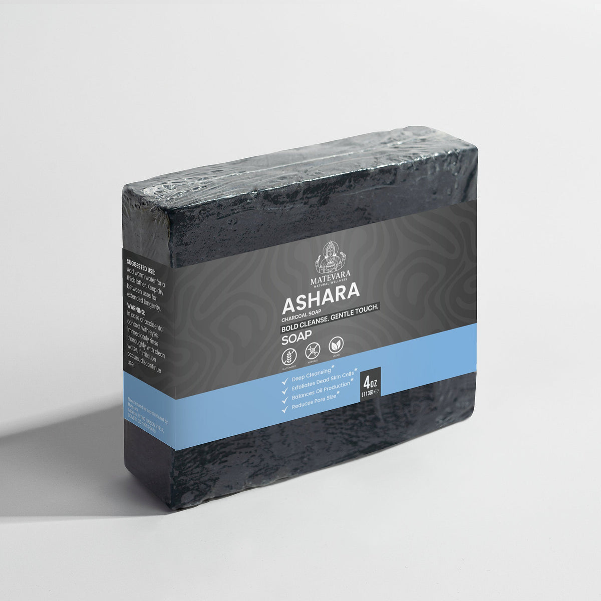 Ashara Activated Charcoal Soap Bar | Deep Cleansing Face & Body Wash with Peppermint & Tea Tree Oils | 4 oz - Matevara