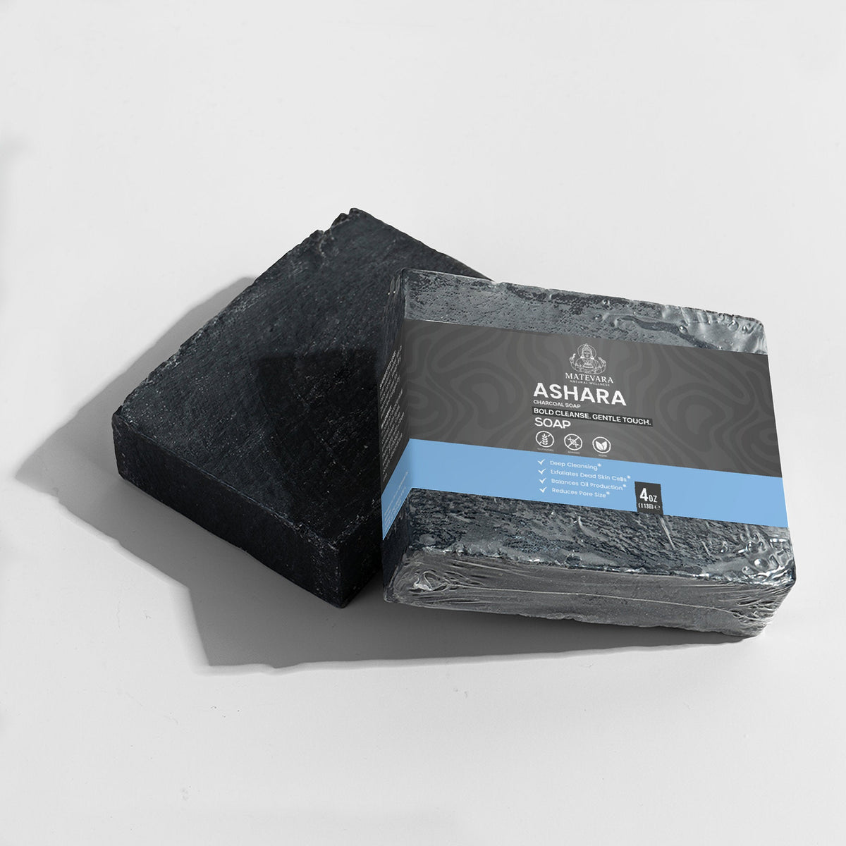 Ashara Activated Charcoal Soap Bar | Deep Cleansing Face & Body Wash with Peppermint & Tea Tree Oils | 4 oz - Matevara