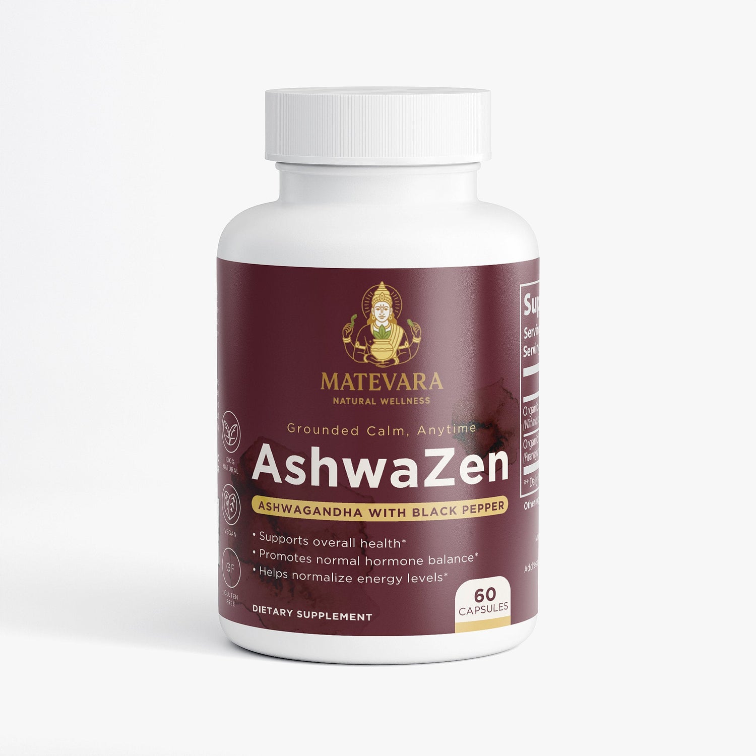 AshwaZen Organic Ashwagandha Capsules | Adaptogen for Stress Support with Black Pepper | 60 Count - Matevara