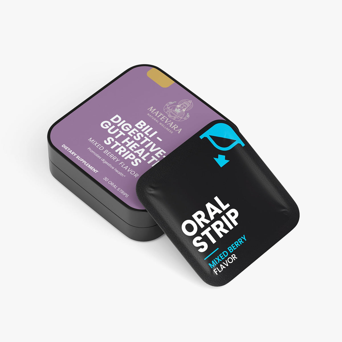 BILI Probiotic + Gut Health Strips | 10 Billion CFU & Digestive Enzymes | Mixed Berry Oral Strips | 30 Count - Matevara