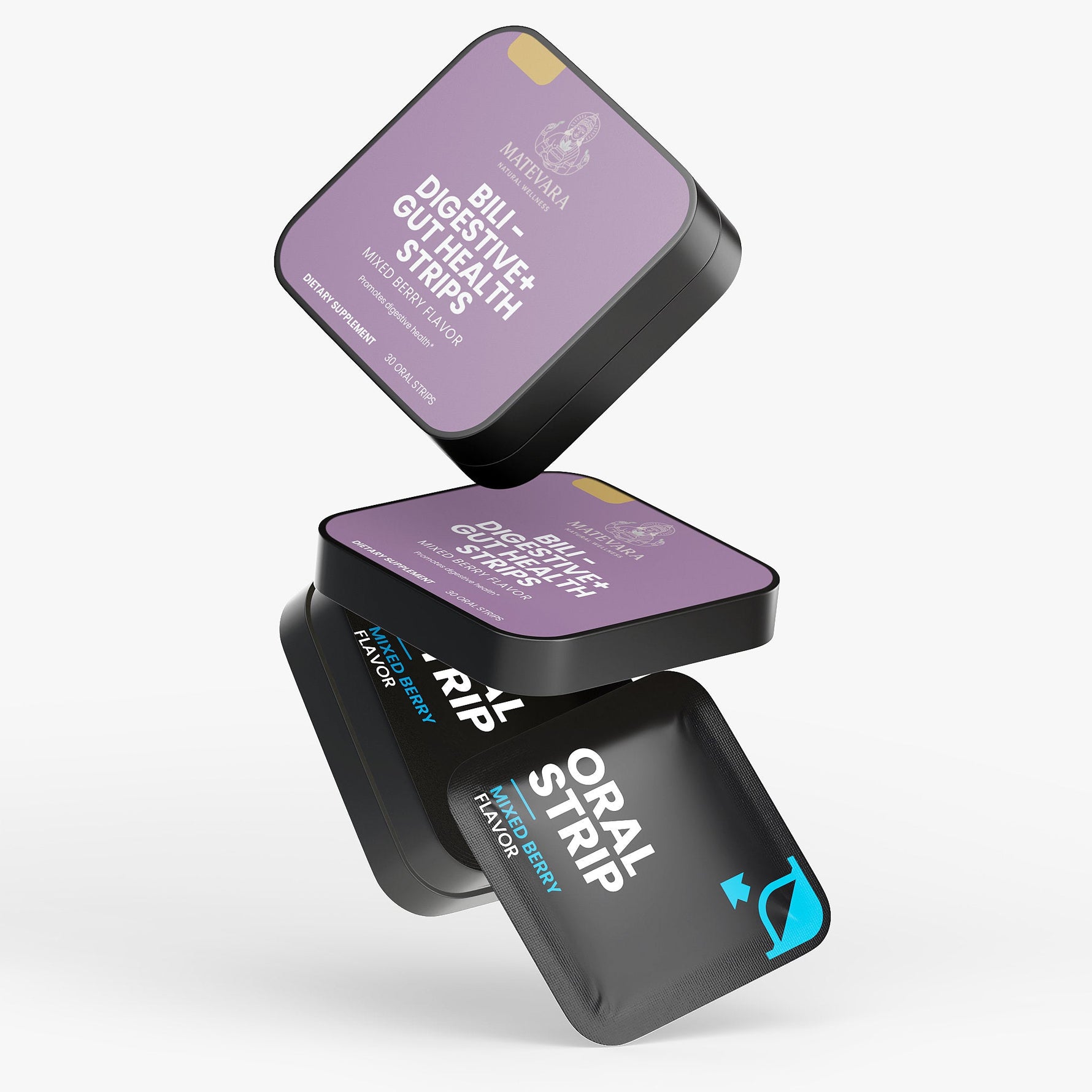 BILI Probiotic + Gut Health Strips | 10 Billion CFU & Digestive Enzymes | Mixed Berry Oral Strips | 30 Count - Matevara