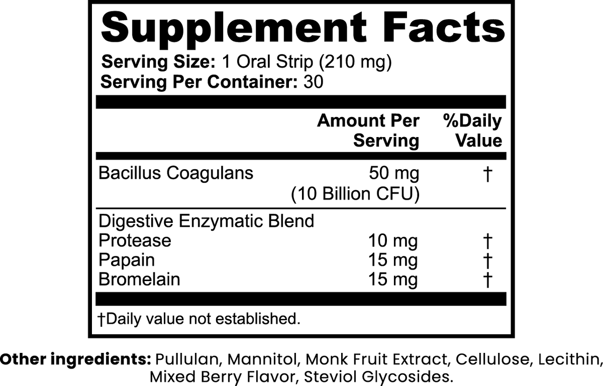 BILI Probiotic + Gut Health Strips | 10 Billion CFU & Digestive Enzymes | Mixed Berry Oral Strips | 30 Count - Matevara