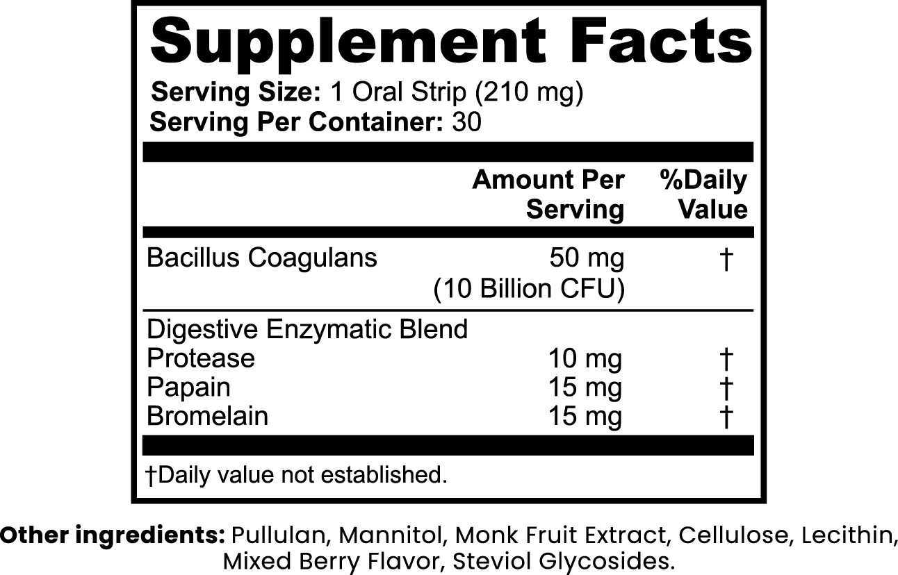 BILI Probiotic + Gut Health Strips | 10 Billion CFU & Digestive Enzymes | Mixed Berry Oral Strips | 30 Count - Matevara