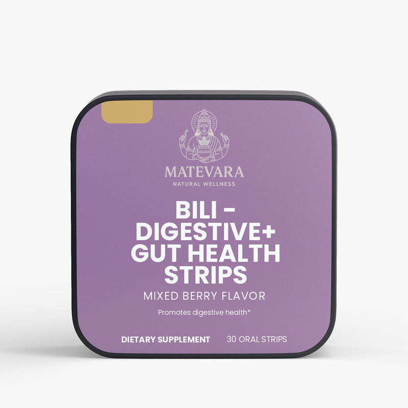 BILI Probiotic + Gut Health Strips | 10 Billion CFU & Digestive Enzymes | Mixed Berry Oral Strips | 30 Count - Matevara