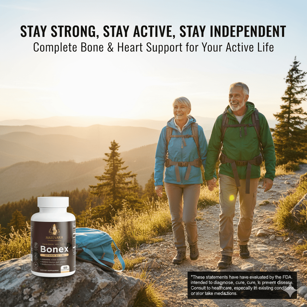 Bonex Bone & Cardiovascular-Wellness | D3 K2 MK - 7 & Calcium Capsules with BioPerine® for Absorption | 60 Count - Matevara