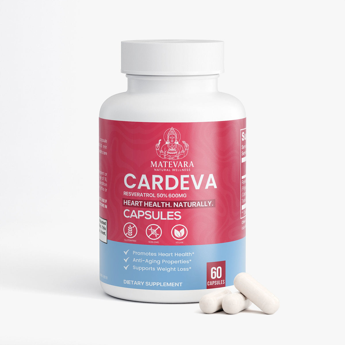 Cardeva Resveratrol 600mg Capsules | Antioxidant & Cardiovascular Support (50% Trans - Resveratrol) | 60 Count - Matevara