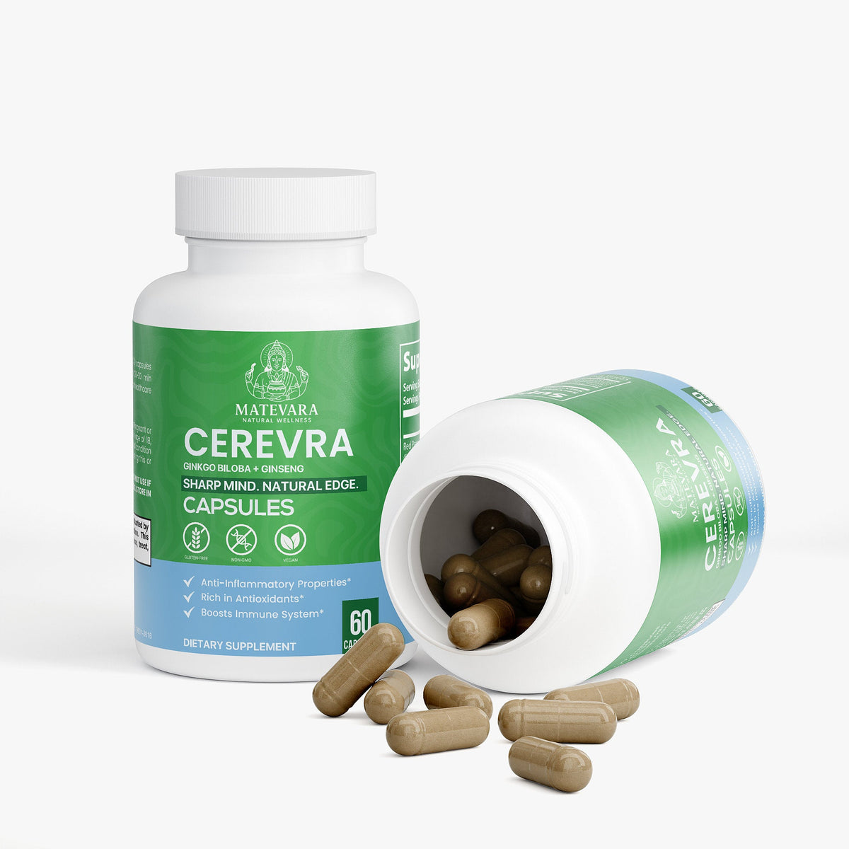 Cerevra Ginseng & Ginkgo Biloba Capsules |  60 Count - Matevara