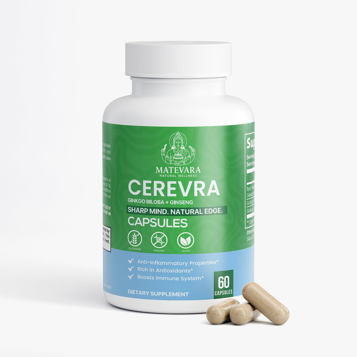 Cerevra Ginseng & Ginkgo Biloba Capsules |  60 Count - Matevara