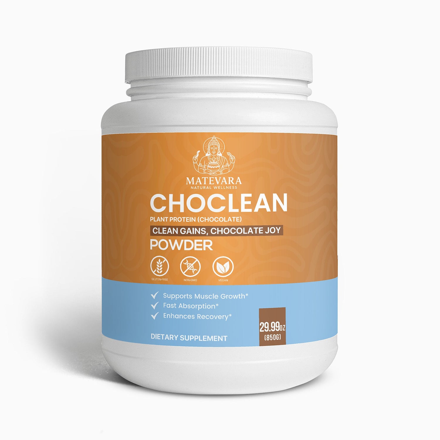 Choclean Plant Protein (Chocolate) Powder | 21g Muscle Recovery Blend with MCT Oil | Vegan & Gluten - Free | 850g - Matevara