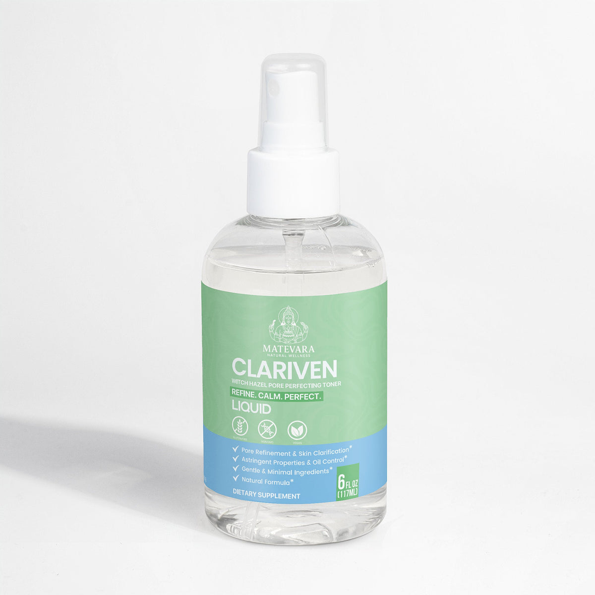 Clariven Witch Hazel Pore Perfecting Toner | Hydrating Toner with Sodium Hyaluronate & Ferments | 6 fl oz / 177 ml - Matevara