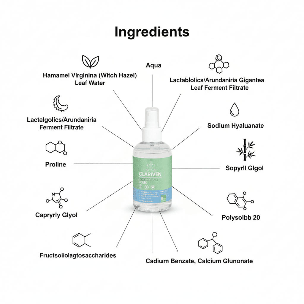 Clariven Witch Hazel Toner | Hydrating Formula with Sodium Hyaluronate & Probiotic Ferments | 6 fl oz - Matevara