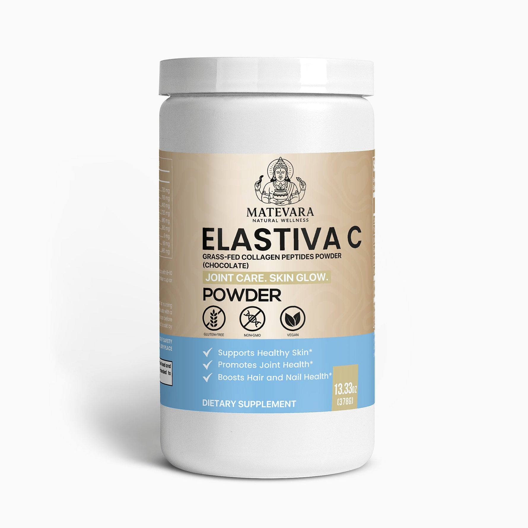 Elastiva C Grass - Fed Collagen Peptides Powder (Chocolate) | Types I & III for Skin, Hair & Joint Support | 378g - Matevara