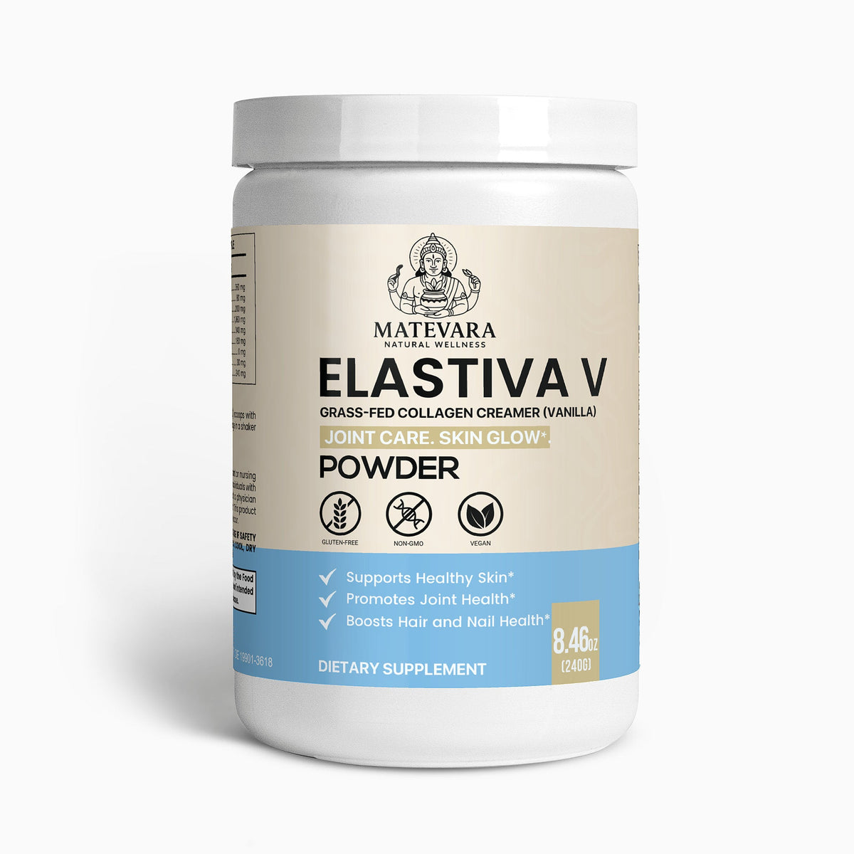 Elastiva V Grass-Fed Collagen Creamer, Vanilla Flavor | Hydrolyzed Peptides Types I & III with MCT Oil | Dietary Supplement Powder
