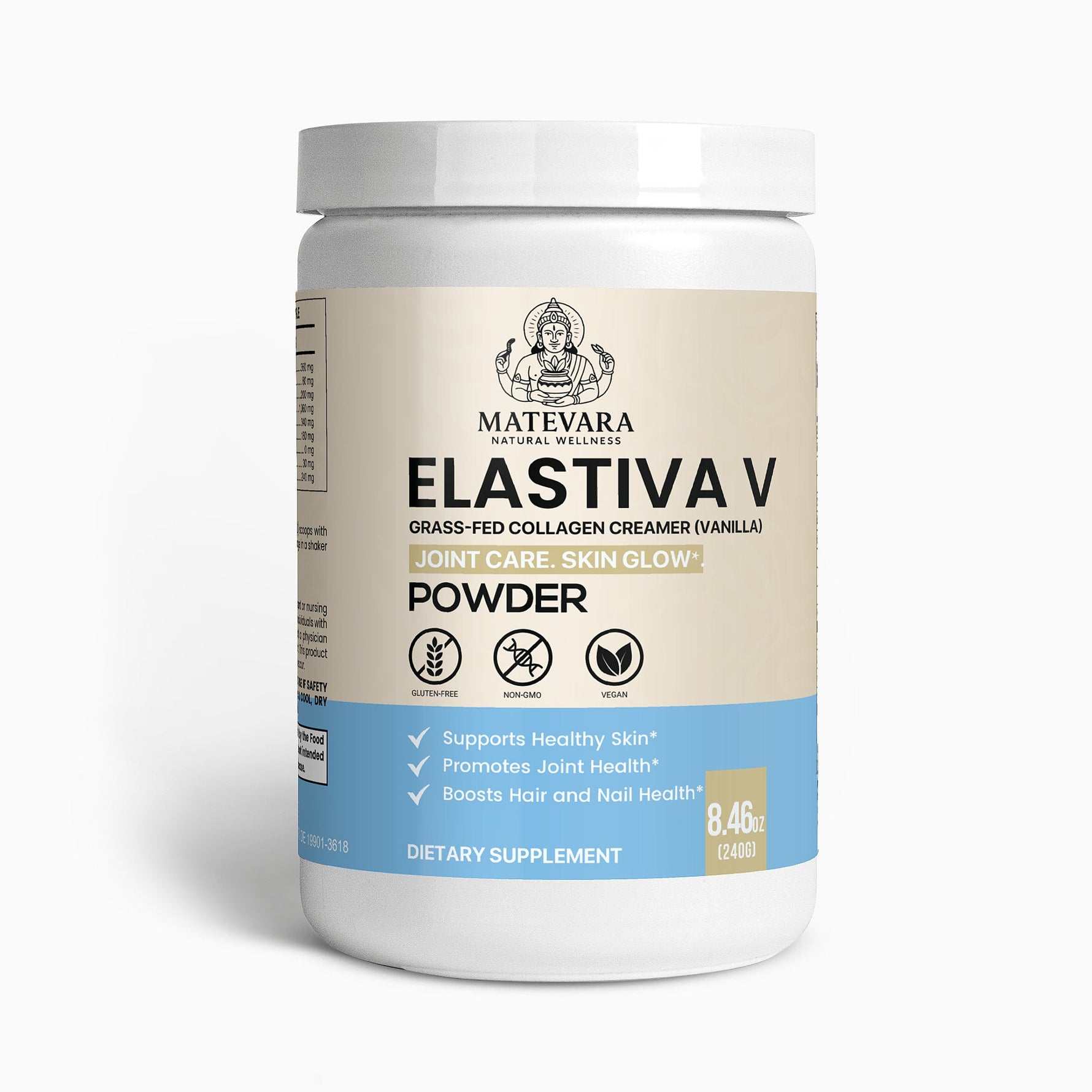 Elastiva V Grass-Fed Collagen Creamer, Vanilla Flavor | Hydrolyzed Peptides Types I & III with MCT Oil | Dietary Supplement Powder