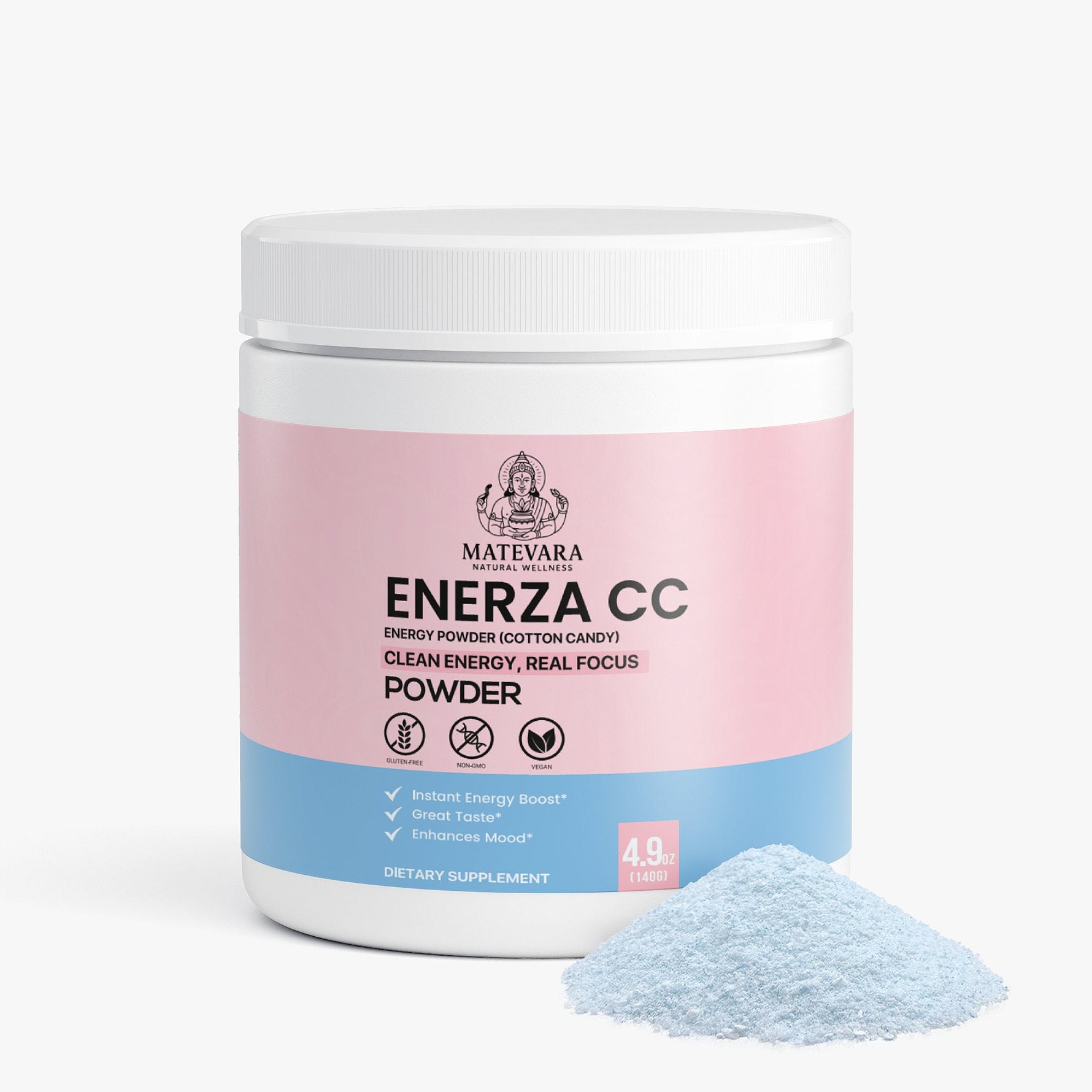 Enerza CC Energy Powder (Cotton Candy) | Sustained Focus with Caffeine, L - Theanine & Electrolytes | Sugar - Free | 140g - Matevara
