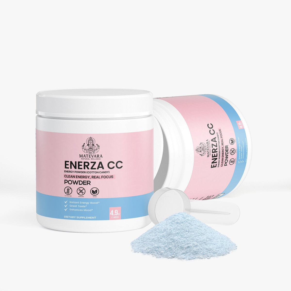 Enerza CC Energy Powder (Cotton Candy) | Sustained Focus with Caffeine, L - Theanine & Electrolytes | Sugar - Free | 140g - Matevara