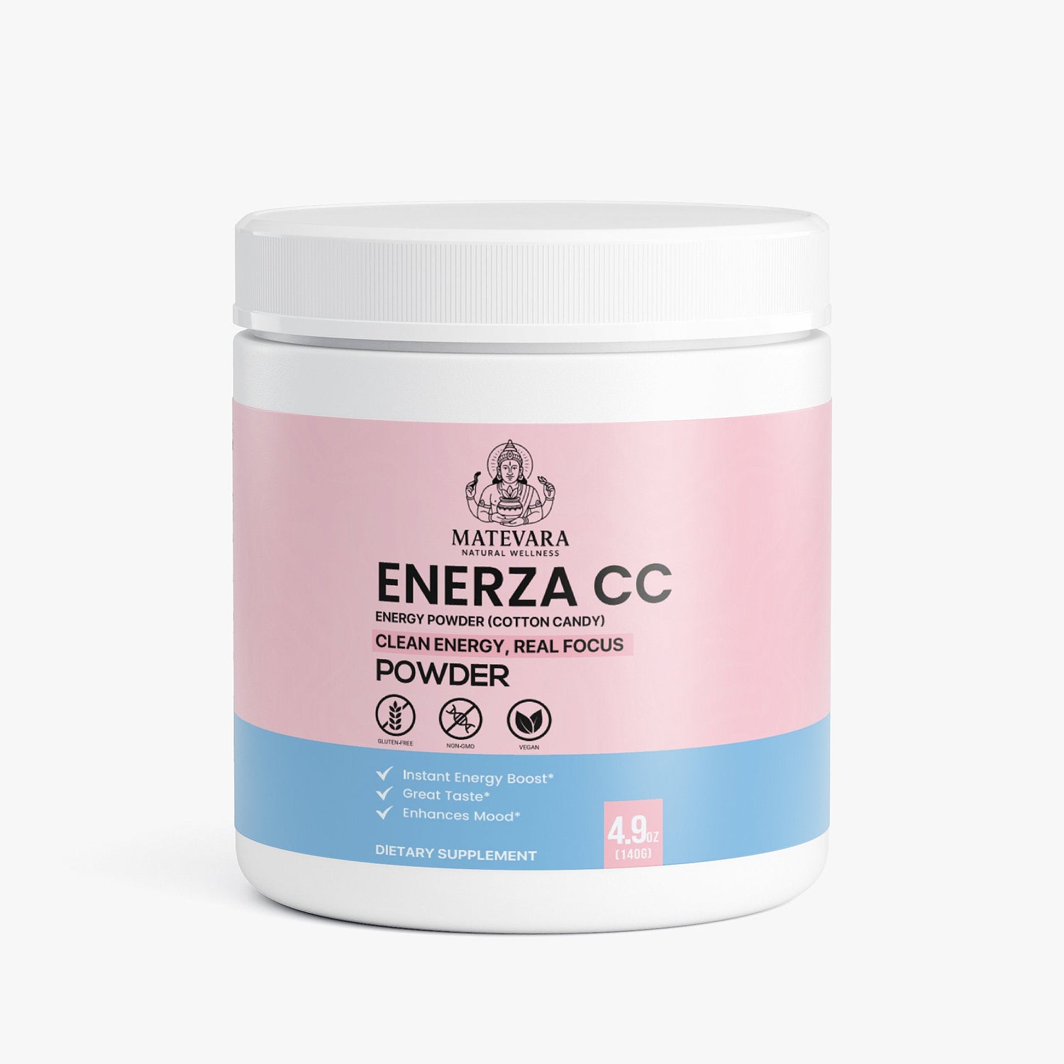 Enerza CC Energy Powder (Cotton Candy) | Sustained Focus with Caffeine, L - Theanine & Electrolytes | Sugar - Free | 140g - Matevara