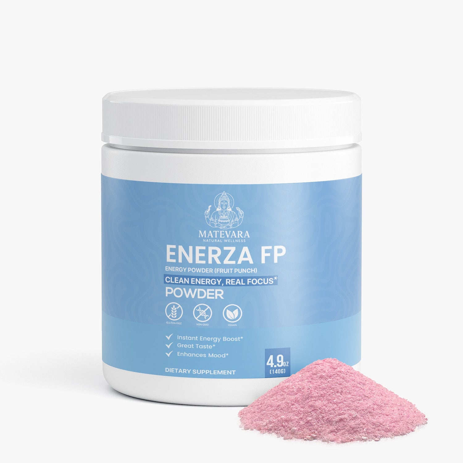 Enerza FP Energy Powder (Fruit Punch) | Sustained Focus with Caffeine, L - Theanine & Electrolytes | Sugar - Free | 140g - Matevara