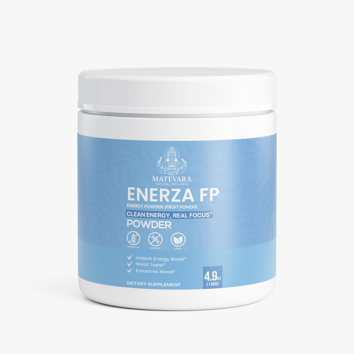 Enerza FP Energy Powder (Fruit Punch) | Sustained Focus with Caffeine, L - Theanine & Electrolytes | Sugar - Free | 140g - Matevara