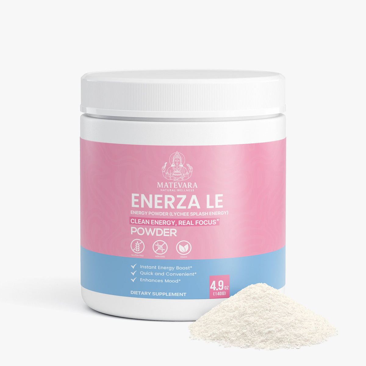 Enerza LE Energy Powder (Lychee Splash) | Sustained Focus with Caffeine, L - Theanine & Electrolytes | Sugar - Free | 140g - Matevara