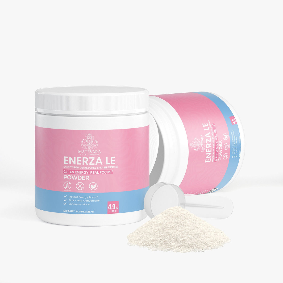 Enerza LE Energy Powder (Lychee Splash) | Sustained Focus with Caffeine, L - Theanine & Electrolytes | Sugar - Free | 140g - Matevara