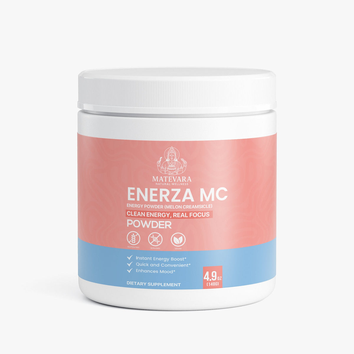 Enerza MC Energy Powder (Melon Creamsicle) | Sustained Focus with Caffeine, L - Theanine & Electrolytes | Sugar - Free | 140g - Matevara