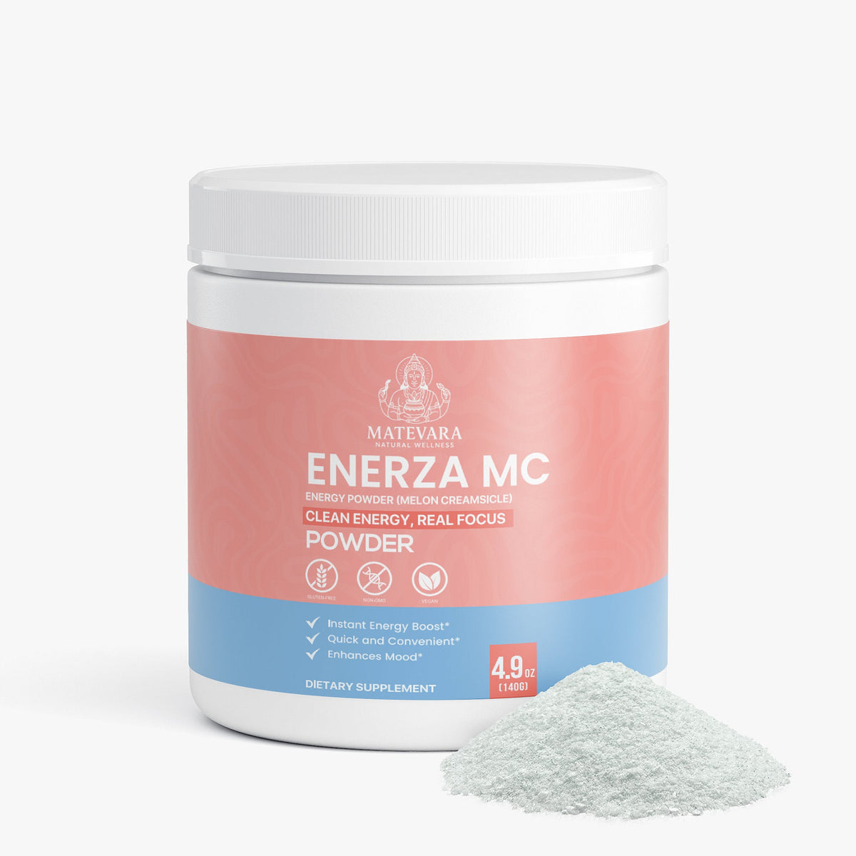 Enerza MC Energy Powder (Melon Creamsicle) | Sustained Focus with Caffeine, L - Theanine & Electrolytes | Sugar - Free | 140g - Matevara