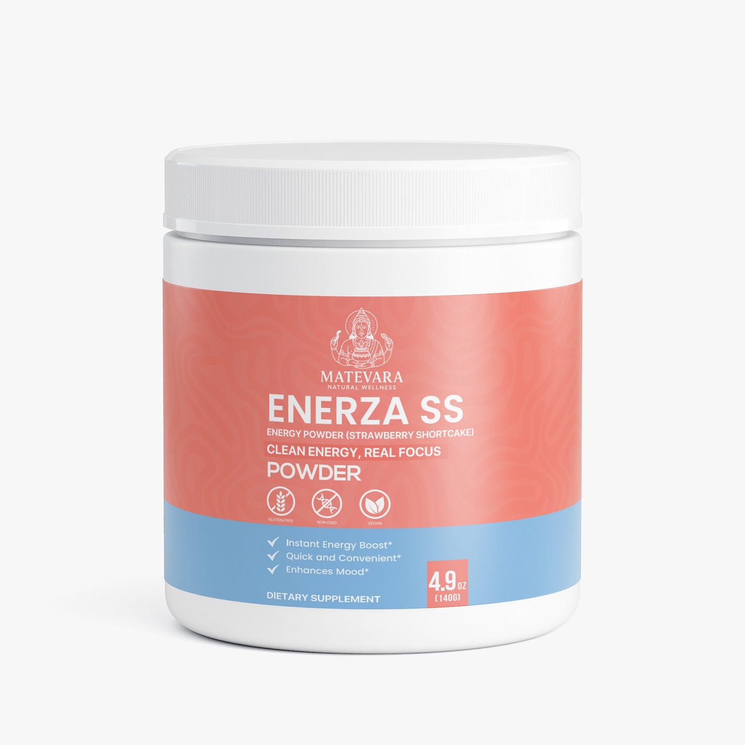 Enerza SS Energy Powder (Strawberry Shortcake) | Sugar-Free Energy Supplement with Natural Caffeine, L-Theanine & B-Vitamins | 140g (4.94 oz)- Matevara