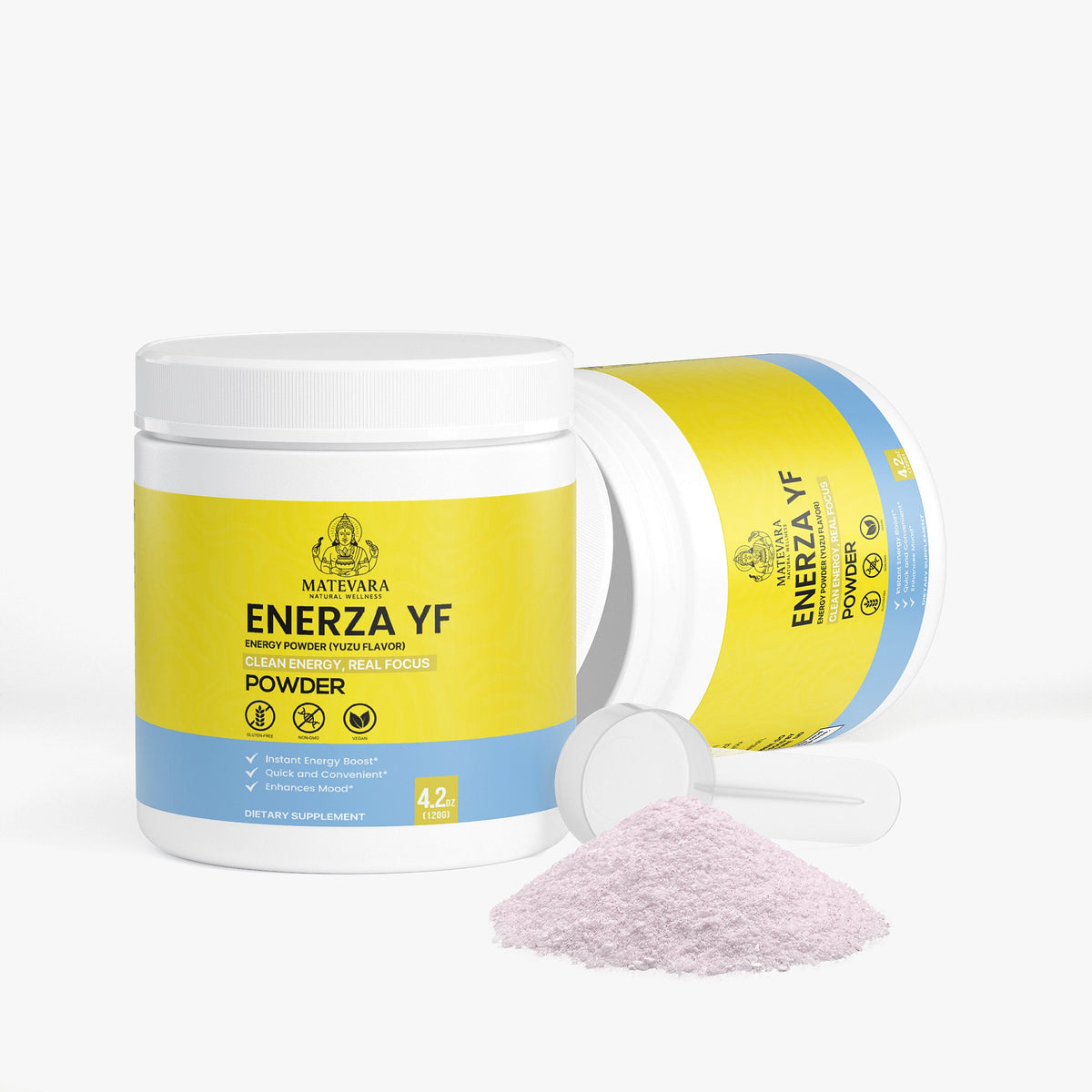Enerza YF Energy Powder (Yuzu Flavor) | Sustained Focus with Caffeine, L - Theanine & Electrolytes | Sugar - Free | 120g - Matevara