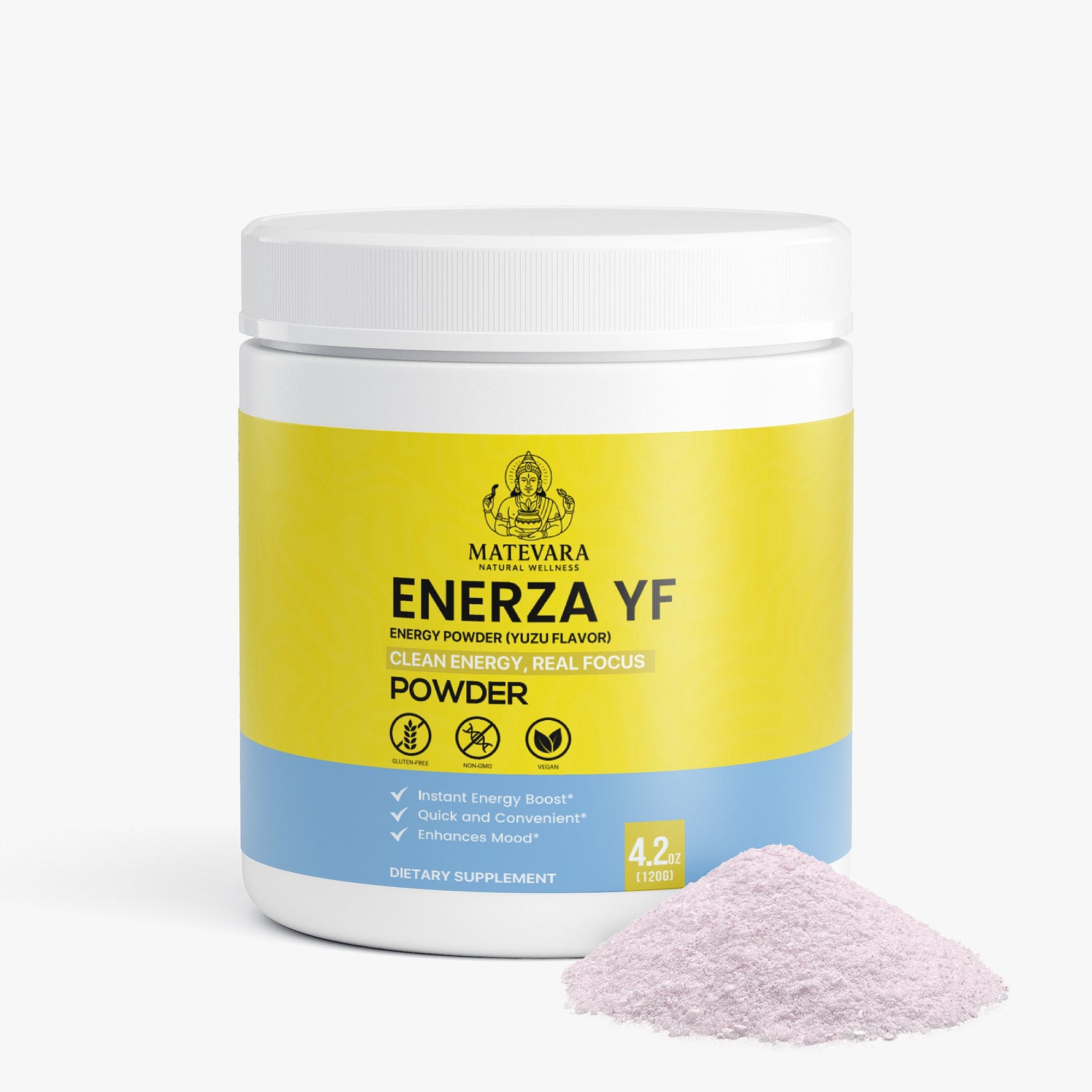 Enerza YF Energy Powder (Yuzu Flavor) | Sustained Focus with Caffeine, L - Theanine & Electrolytes | Sugar - Free | 120g - Matevara