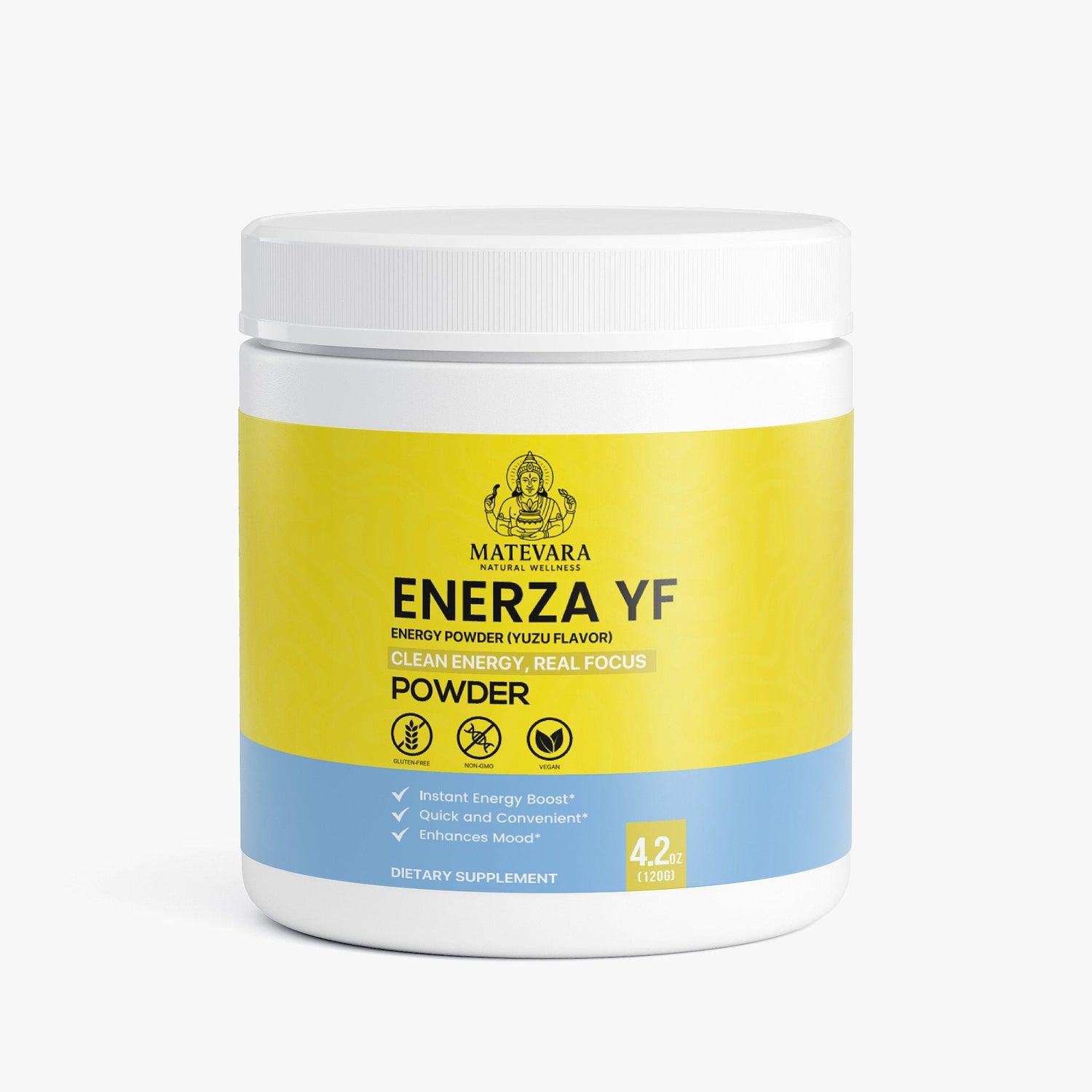 Enerza YF Energy Powder (Yuzu Flavor) | Sustained Focus with Caffeine, L - Theanine & Electrolytes | Sugar - Free | 120g - Matevara