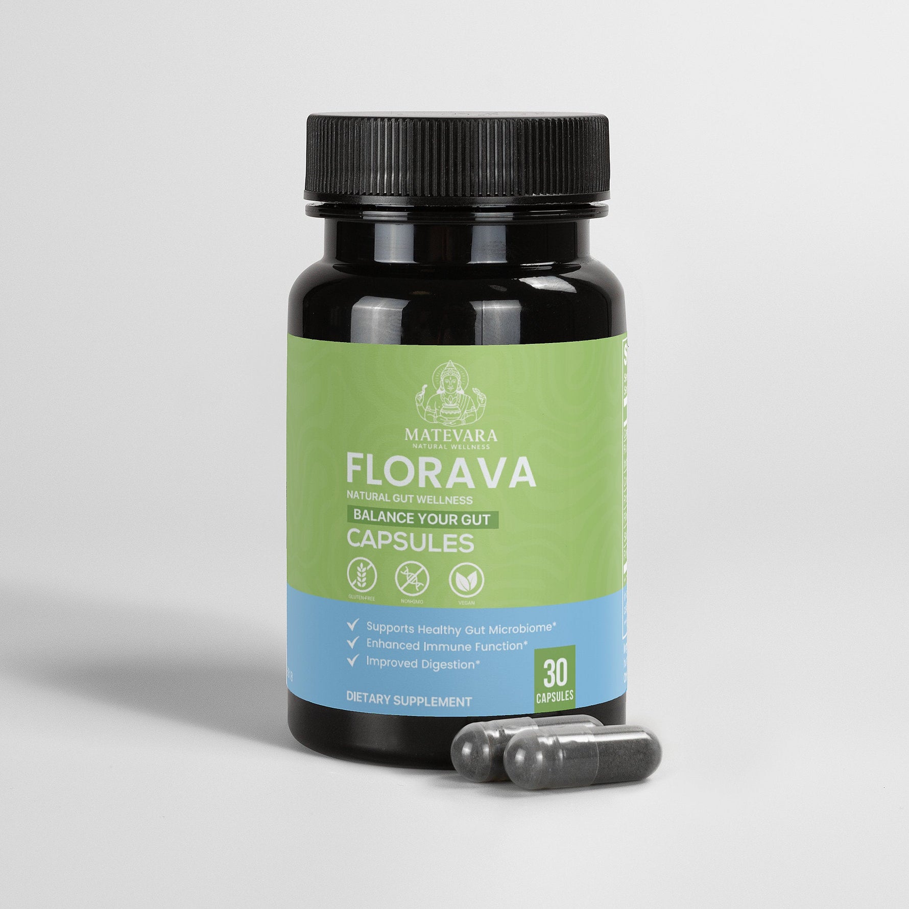 Florava Natural Gut Wellness Capsules | Fulvic Acid & Chaga Extract | Digestive Support Supplement | 30 Vegan Capsules - Matevara