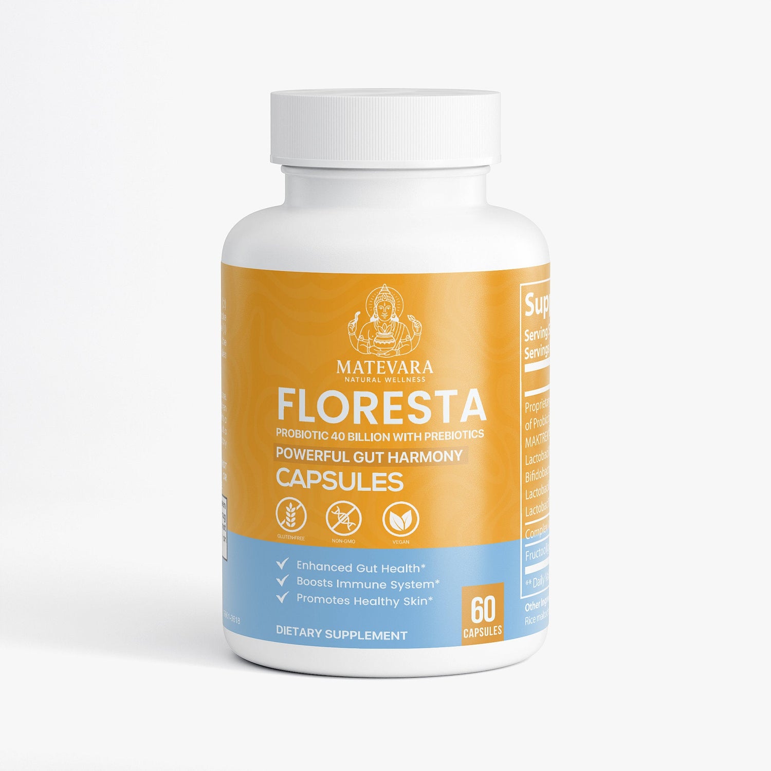 Floresta Probiotic 40 Billion CFU with Prebiotics | Digestive & Immune Support | 4 Strain Formula | 60 Vegan Capsules - Matevara