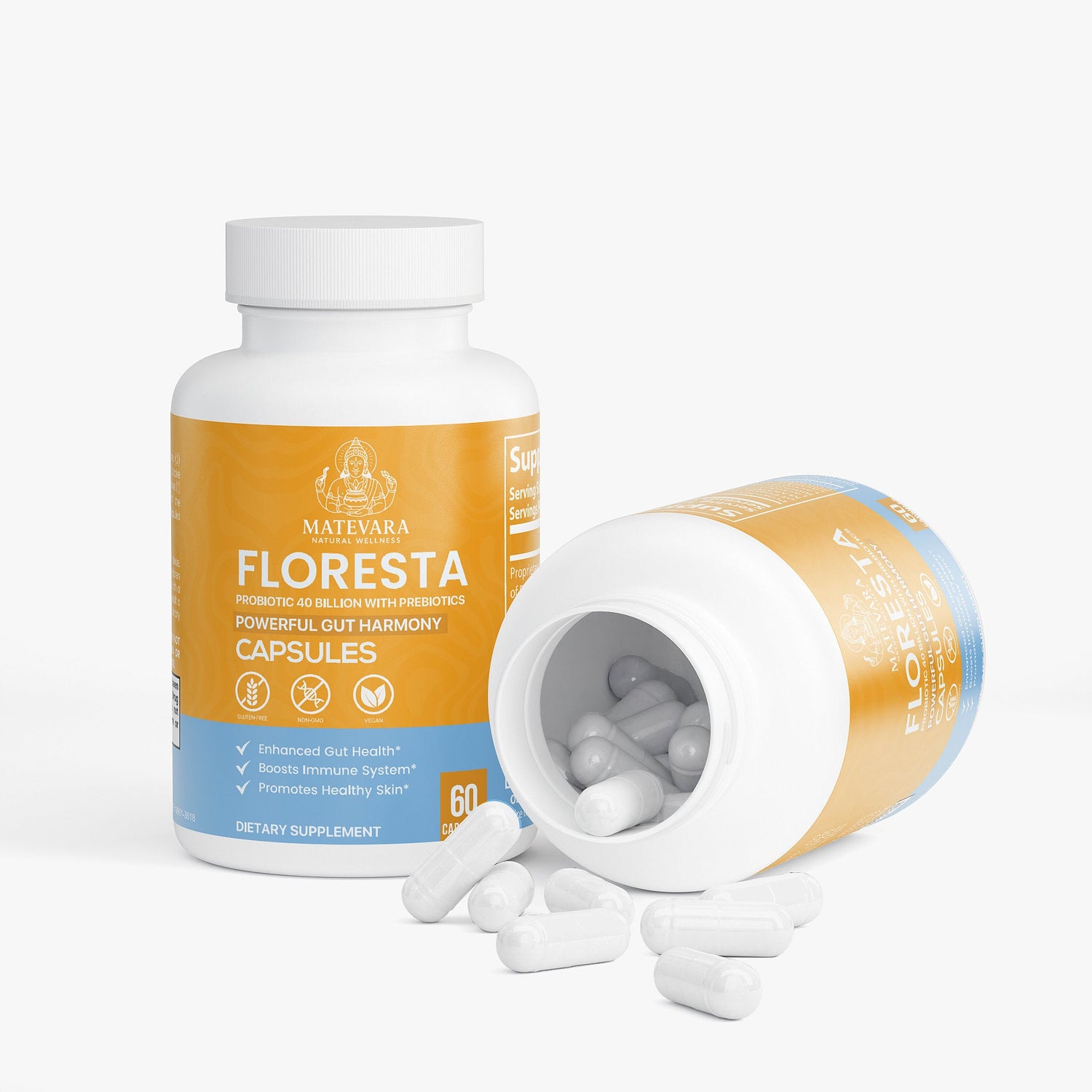 Floresta Probiotic 40 Billion CFU with Prebiotics | Digestive & Immune Support | 4 Strain Formula | 60 Vegan Capsules - Matevara