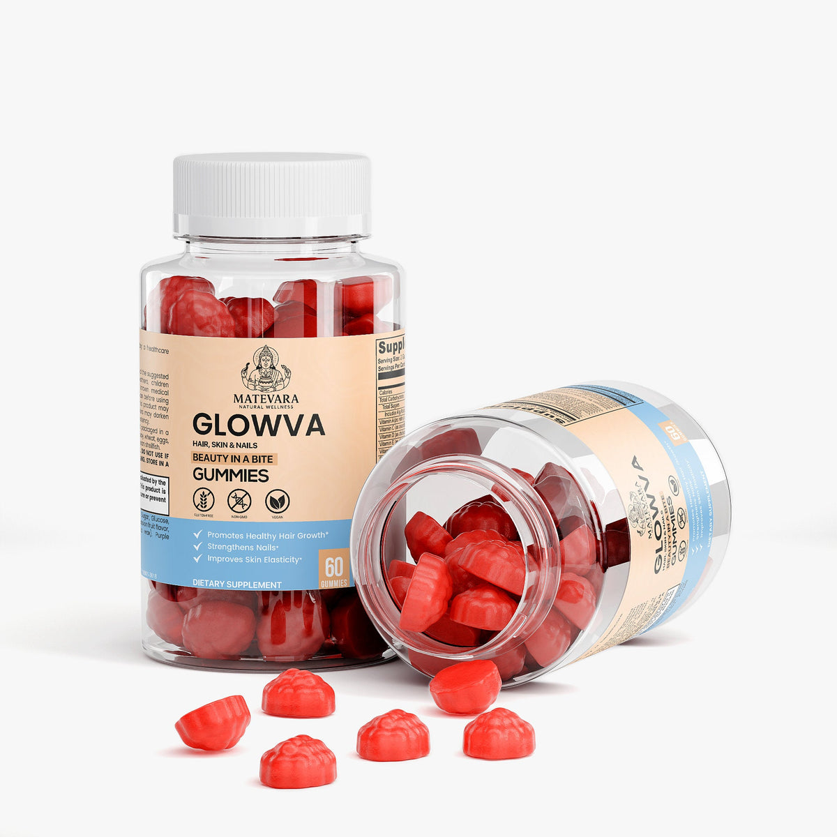 Glowva Hair, Skin & Nails Gummies | Biotin, Collagen, Vitamins A, C, E | Beauty Support Gummies | 60 Count - Matevara