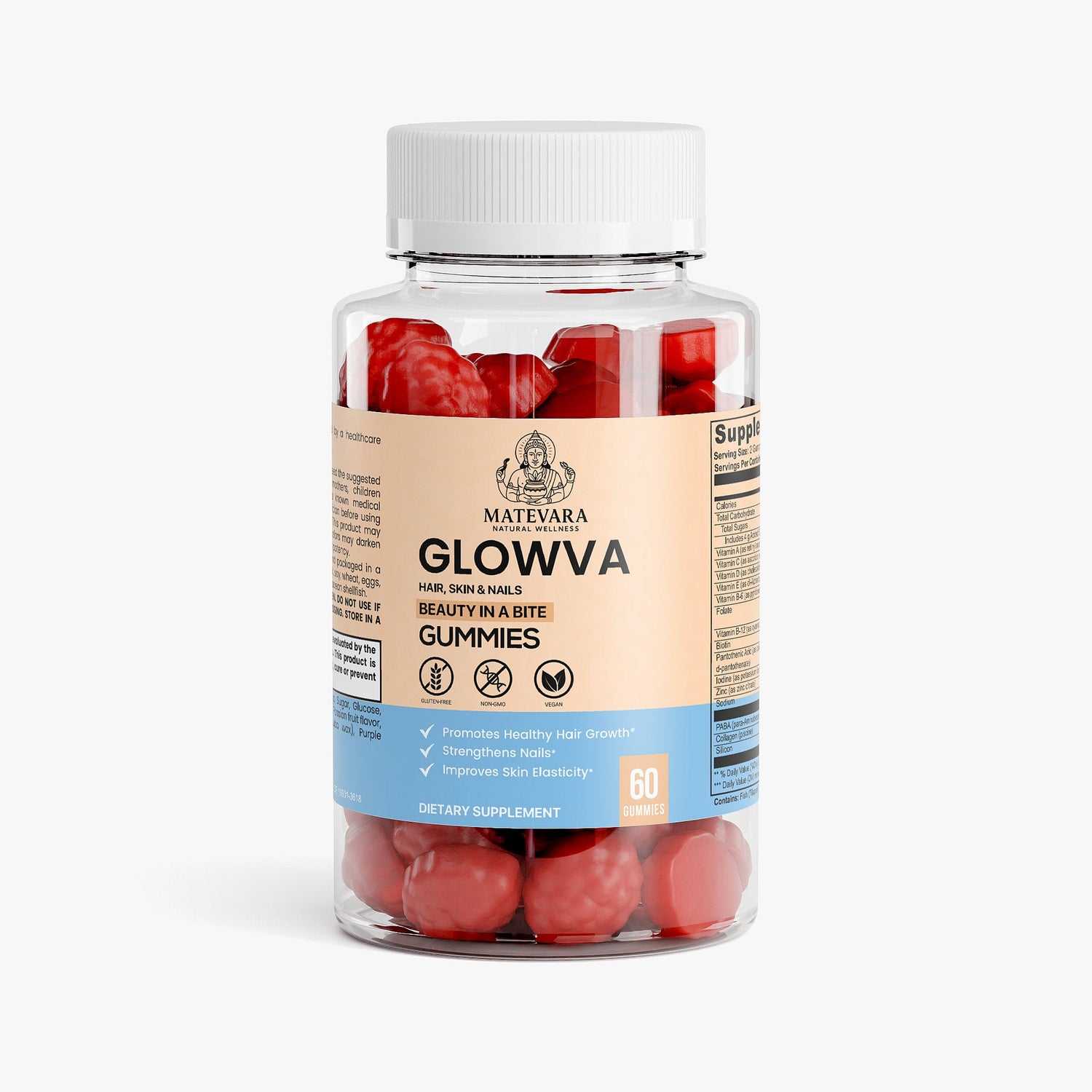 Glowva Hair, Skin & Nails Gummies | Biotin, Collagen, Vitamins A, C, E | Beauty Support Gummies | 60 Count - Matevara