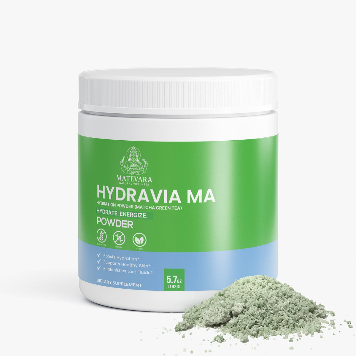 Hydravia Ma Hydration Powder Matcha | Electrolytes + B - Vitamins | Caffeine - Free Energy Drink Mix | 5.71 oz - Matevara