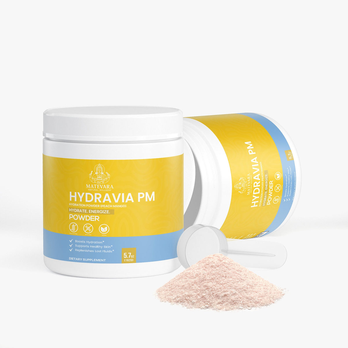 Hydravia Pm Hydration Powder Peach Mango | Electrolytes + B - Vitamins | Energy Drink Mix | 5.71 oz - Matevara