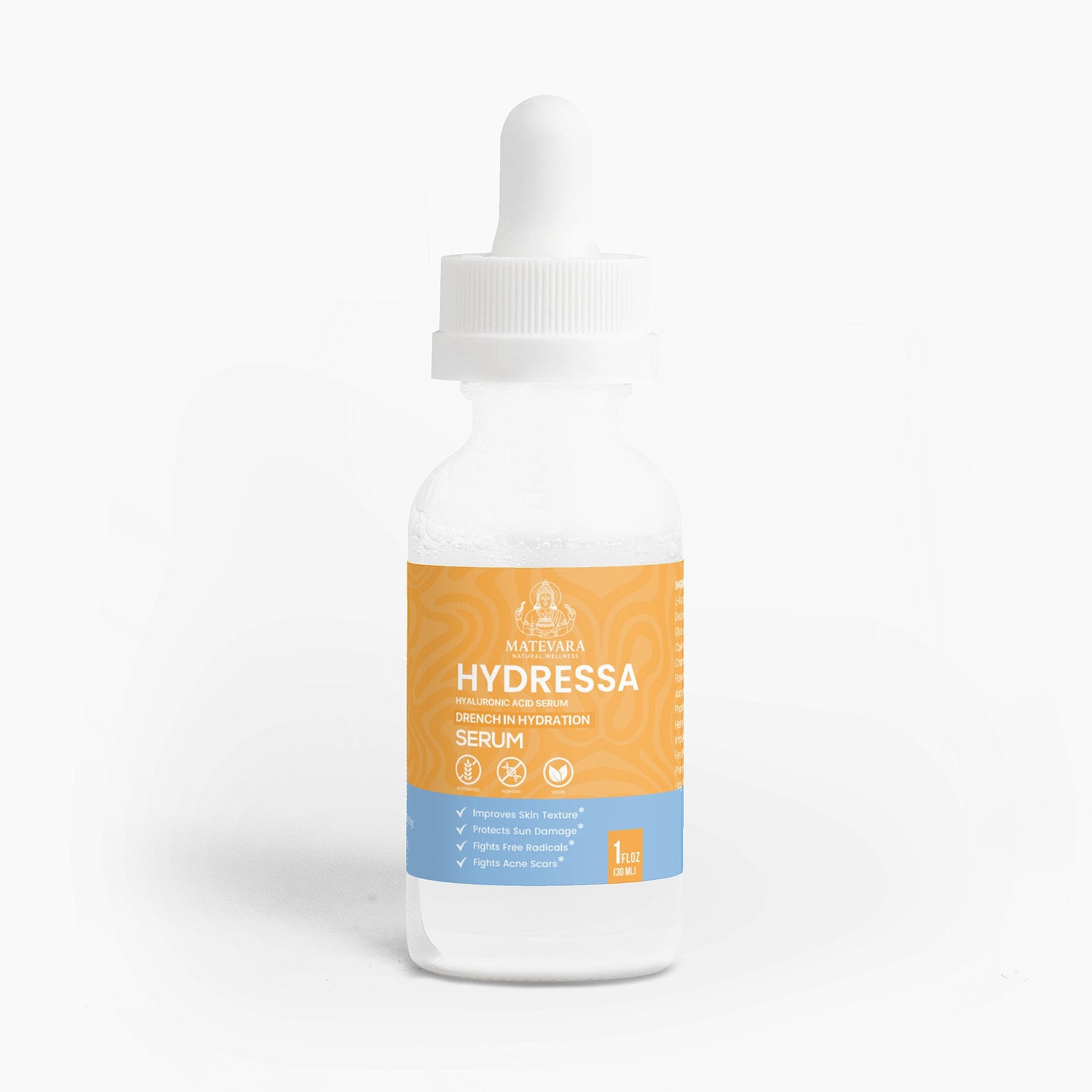 Hydressa Hyaluronic Acid Serum for Face | 4 Types HA + Hydration Support | Facial Serum | 1 fl oz - Matevara