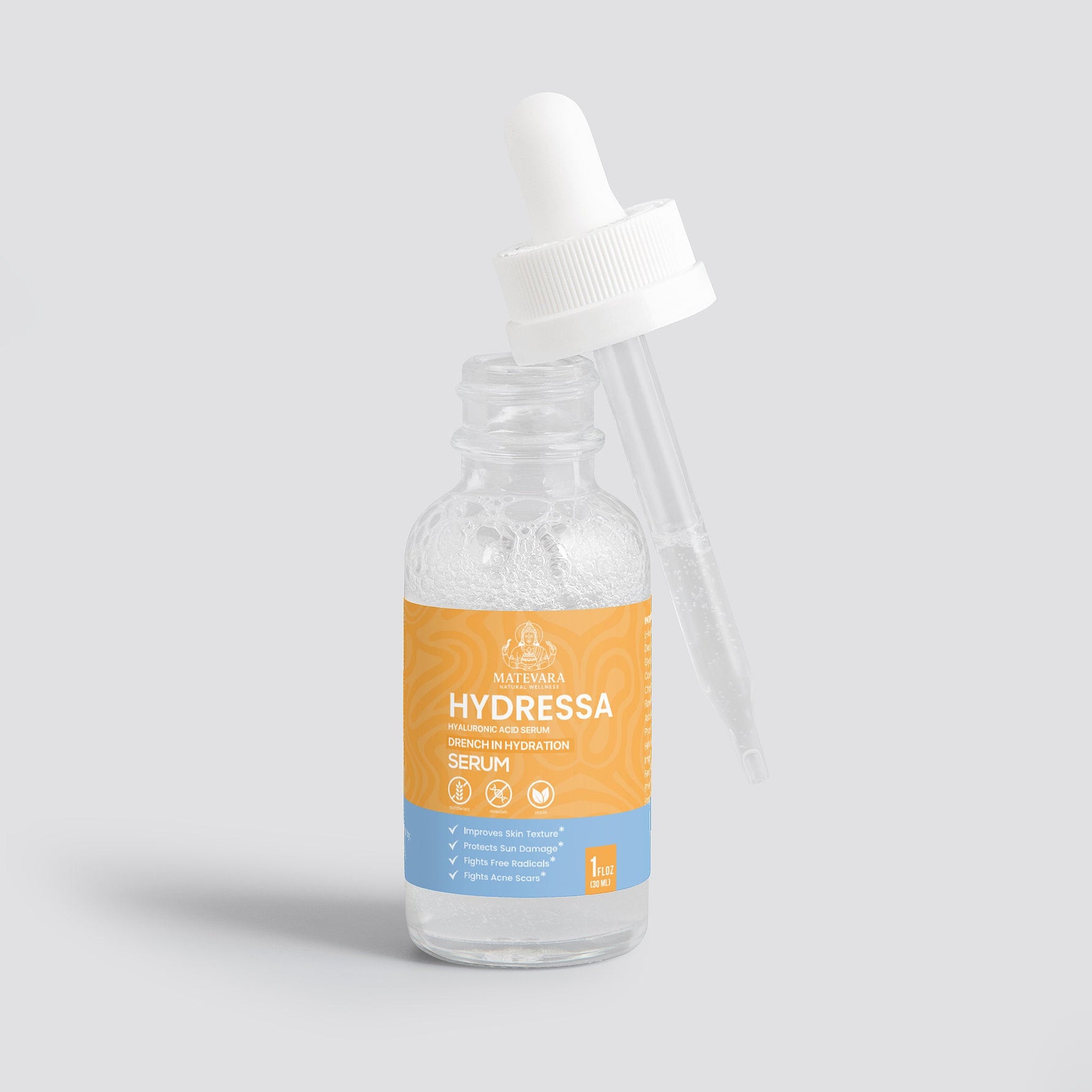 Hydressa Hyaluronic Acid Serum for Face | 4 Types HA + Hydration Support | Facial Serum | 1 fl oz - Matevara