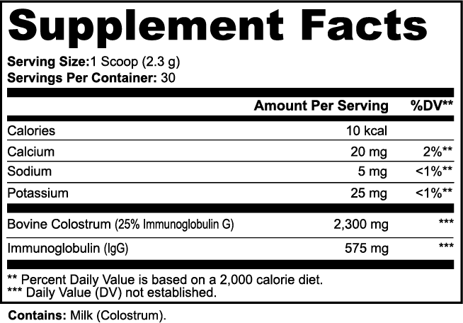 Immunora Colostrum Powder | 2300mg Bovine Colostrum with 25% IgG | Immune & Digestive Support Supplement | 2.43oz Powder - Matevara