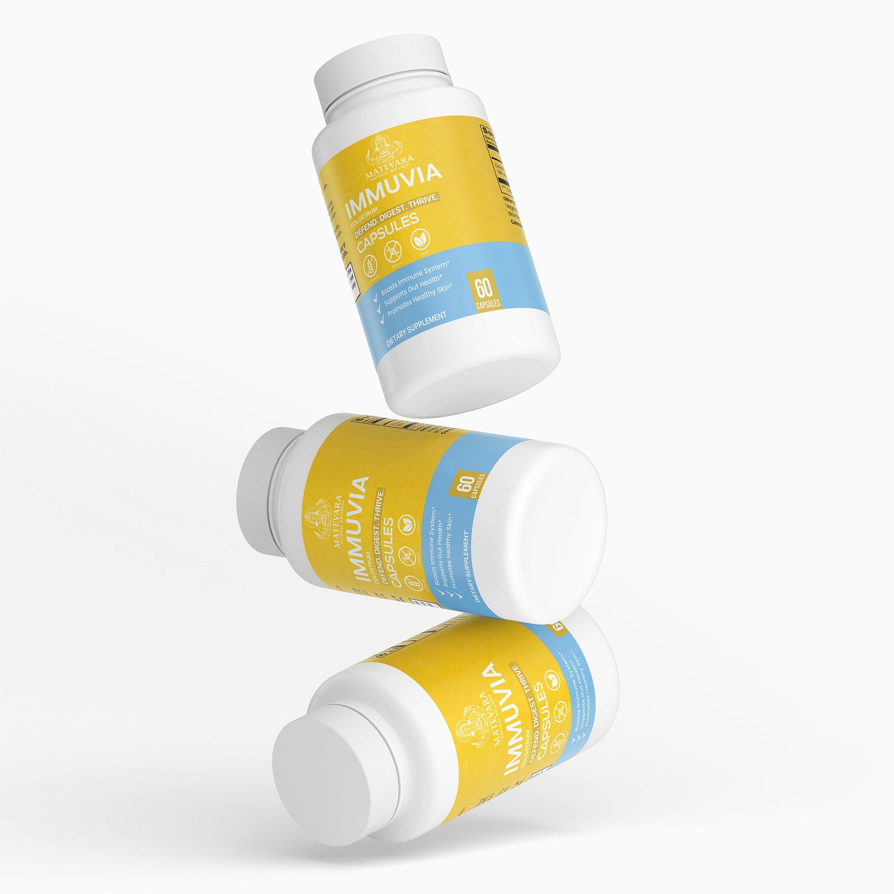 Immuvia Colostrum Capsules | 500mg with 30% IgG | Immune & Digestive Support Supplement | 60 Capsules - Matevara