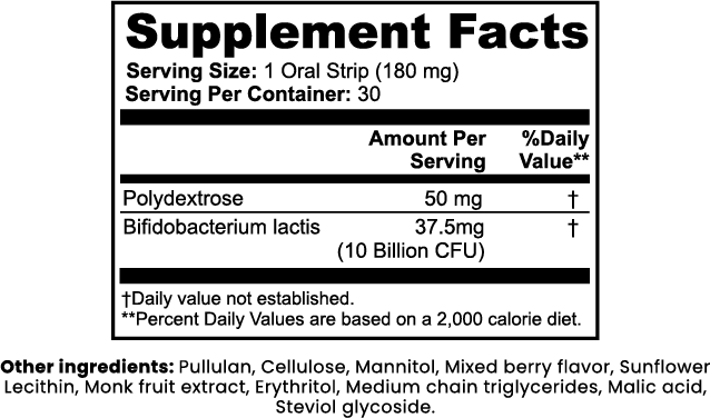 KAIL Probiotic + Metabolism Strips | Bifidobacterium lactis & Polydextrose | Mixed Berry Quick - Dissolve Oral Strips | Digestive Balance | 30 Count (1.2 oz)* - Matevara