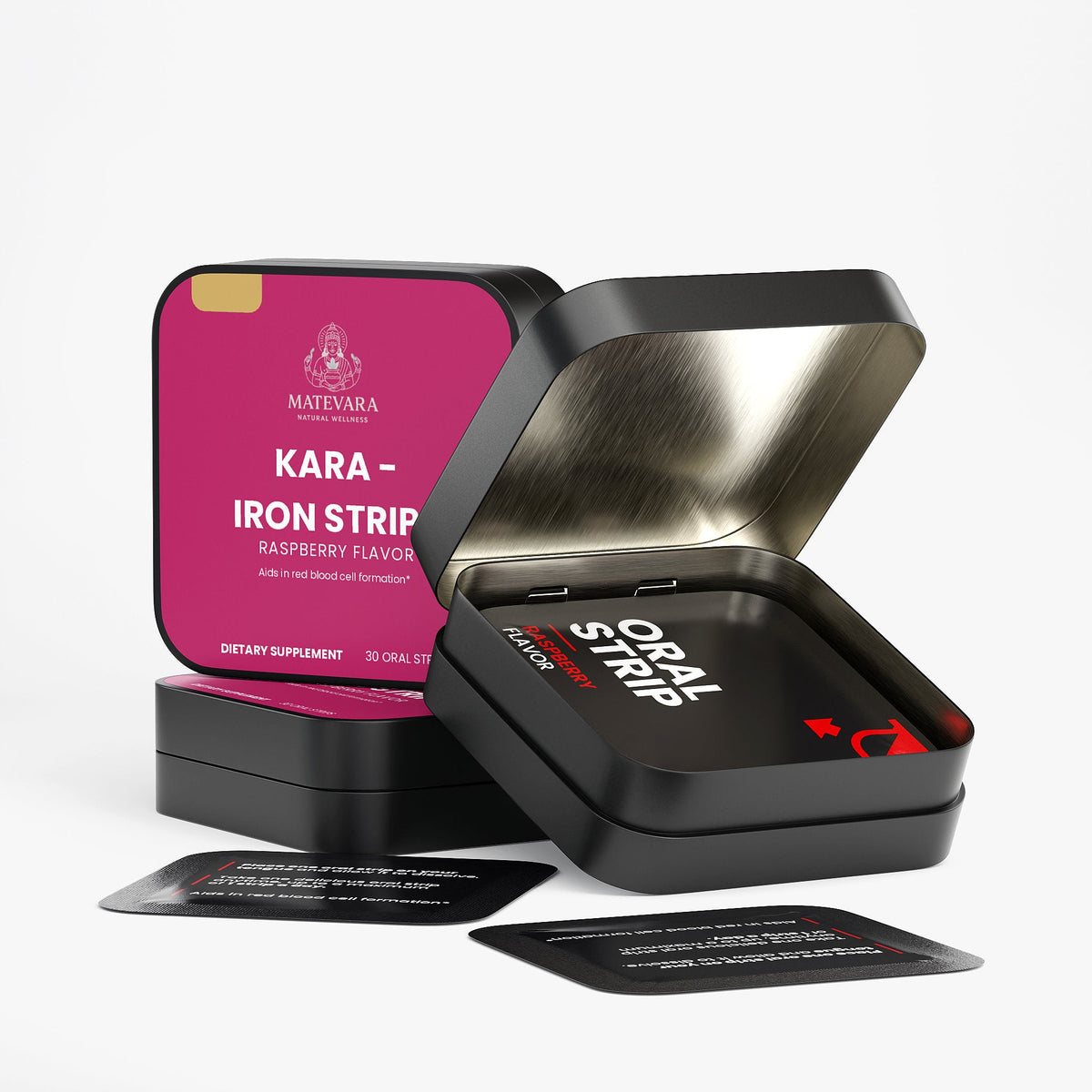 KARA Iron Strips | 19 mg Iron & 400 mcg Folate | Quick - Dissolve Raspberry Oral Strips | Energy & Red Blood Cell Support | 30 Count (1.2 oz)* - Matevara