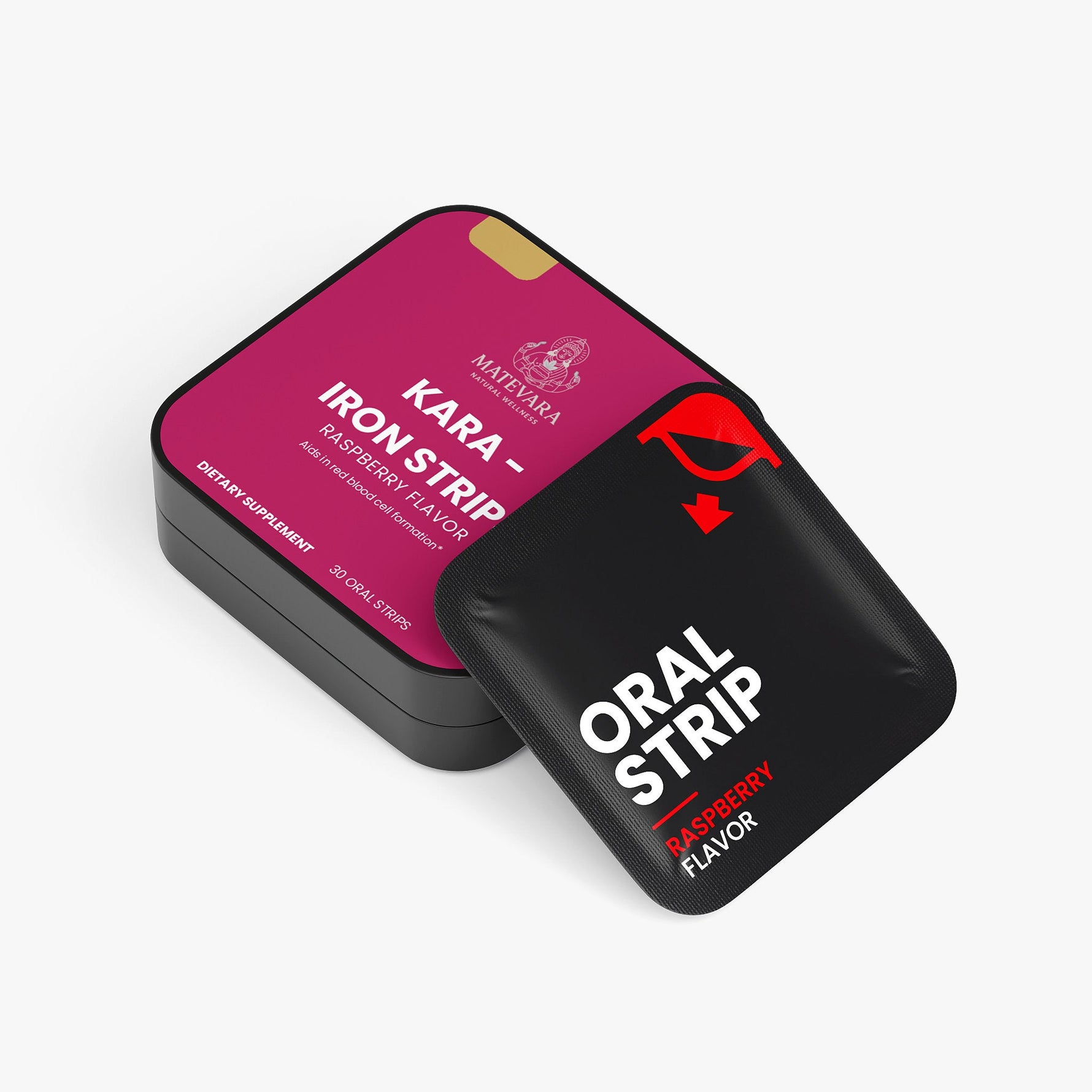 KARA Iron Strips | 19 mg Iron & 400 mcg Folate | Quick - Dissolve Raspberry Oral Strips | Energy & Red Blood Cell Support | 30 Count (1.2 oz)* - Matevara